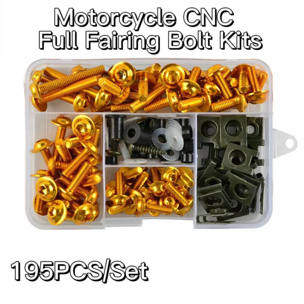 195PCS/Set Universal Motorcycle CNC Full Fairing Bolt Kits Bodywork Screws For Yamaha Kawasaki Honda BMW SUZUKI Pit Dirt Bike