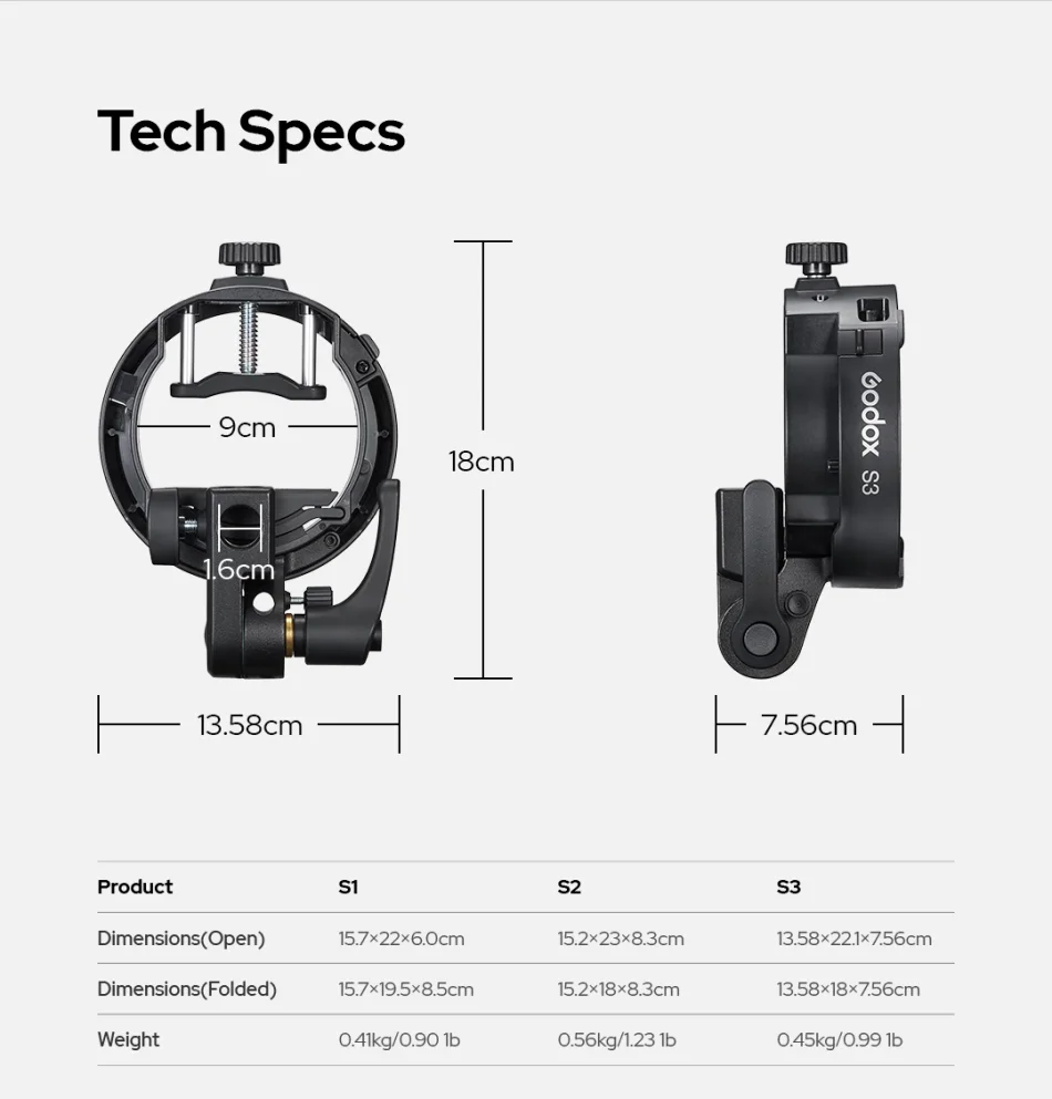 Godox S3 Bowens-Halterung Blitzhalter S-Typ Stativ Speedlite-Halterung Softbox-Adapter Universelles Zubehör – Detail 9