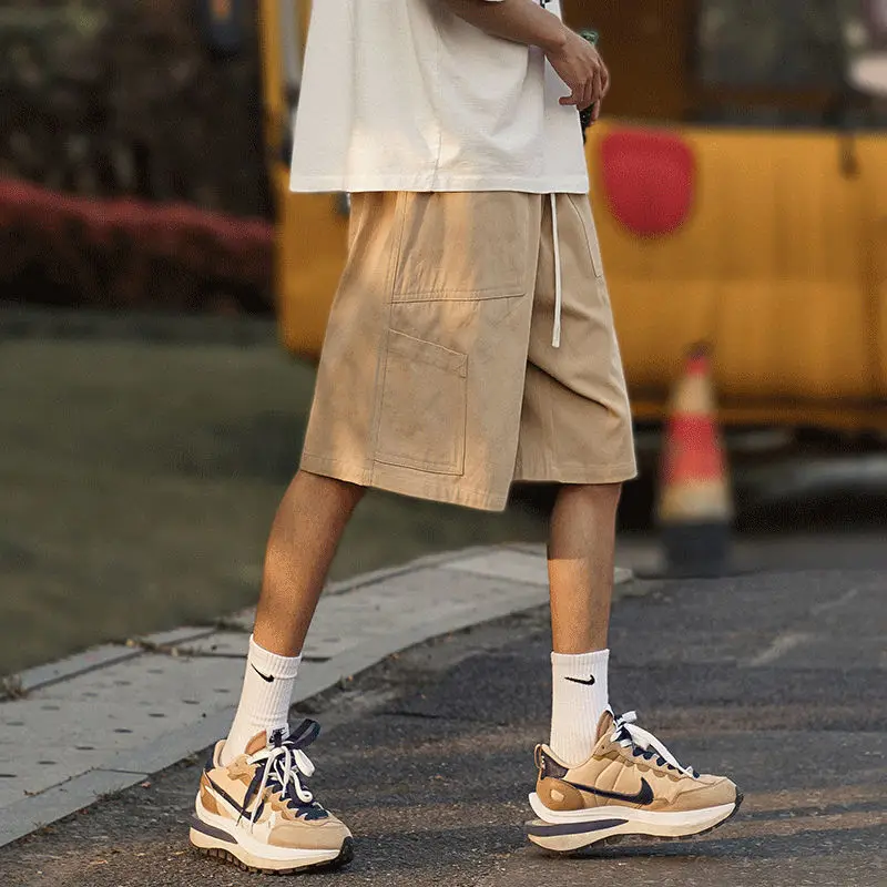 2023 Summer New Fashion Loose Casual Men's Clothing All-match Solid Color Breathable Drawstring Style Trend Straight Shorts