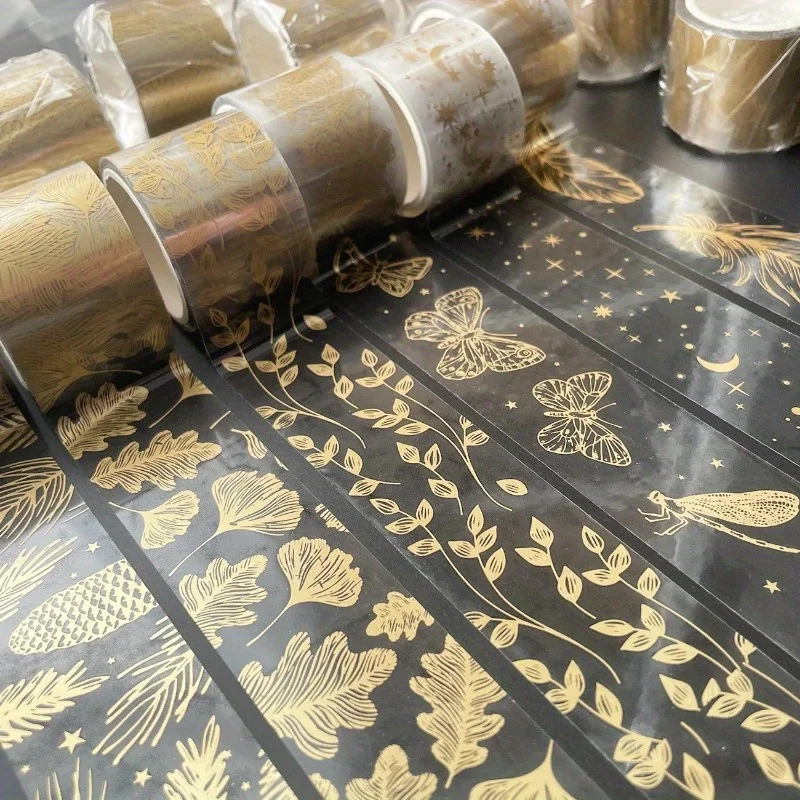3cm*3m Transparent Gold Foil Washi Tape Feather Leaves Decorative Tapes For Journal Planner Diy Greeting Card Scrapbook