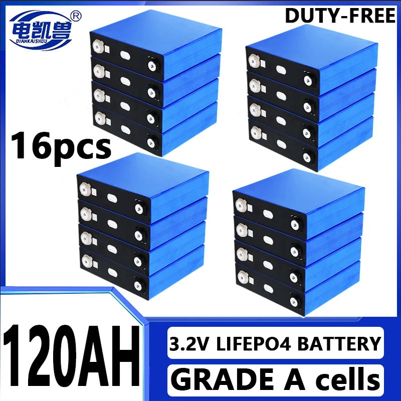 

16pcs 3.2V Lifepo4 120AH Battery Deep 6000 Cycles DIY 12V 24V 48V RV Boats Home Energy Storage Cell Pack EU/US TAX FREE