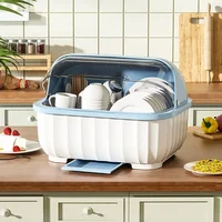 Dish Drying Rack Kitchen Utensils Drainer Rack with Folding Cover Cupboard Organizer Kitchen Storage Rack Countertop Dinnerware 2