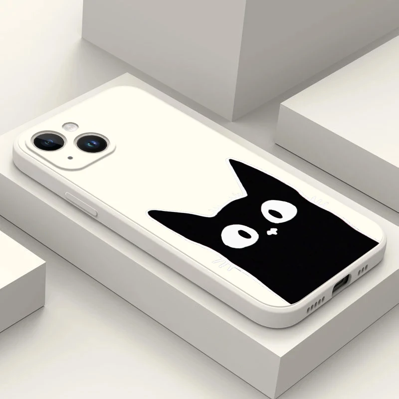 Custodia Per Telefono Per Iphone 14 13 12 11 Mini Pro Max 5 5S Se 2020 6 6S 7 8 Plus X 10 Xr Xs Cover Silcone Liquide Black Cat