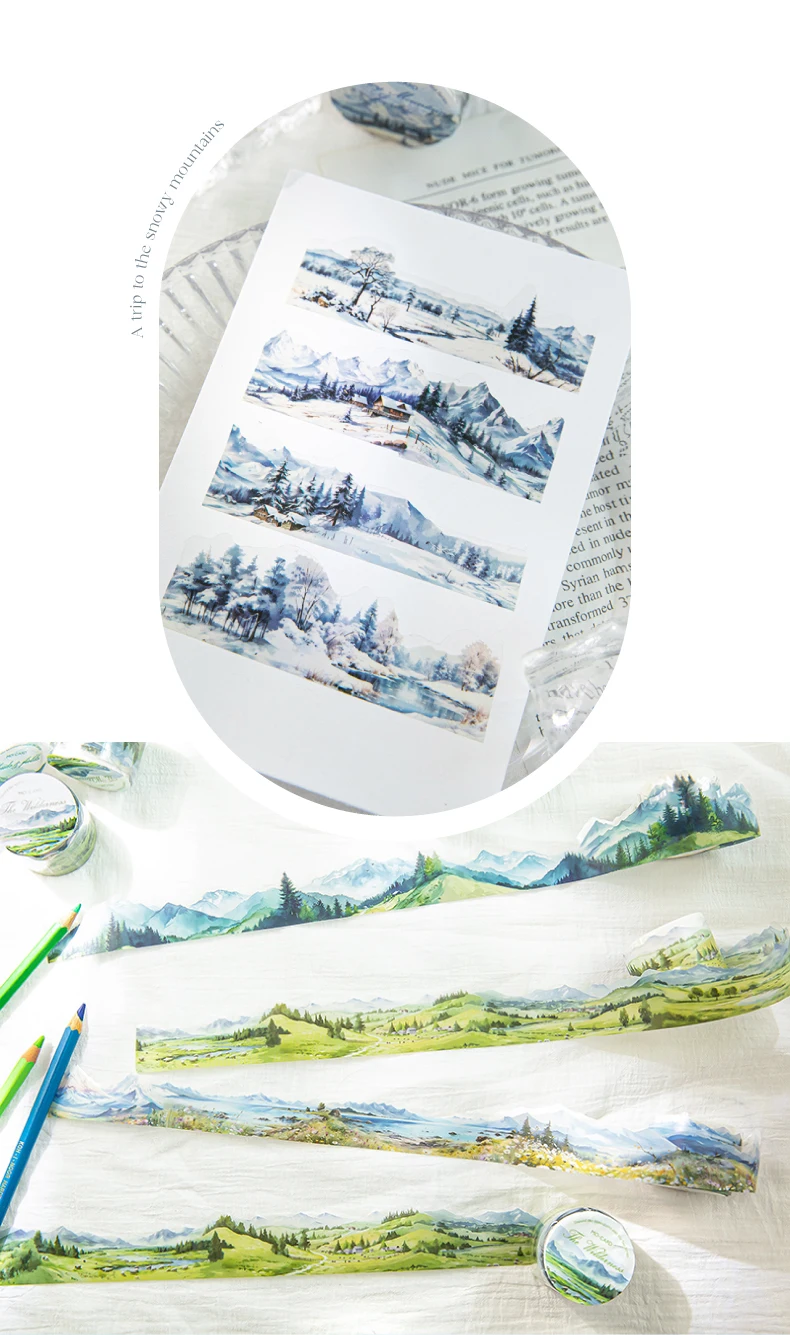 Yoofun 3x200cm Vintage Landschafts bau Collage Material Haustier Band Berge und Meer kreative DIY Journal Scrap booking Masking Tape – Detail 4