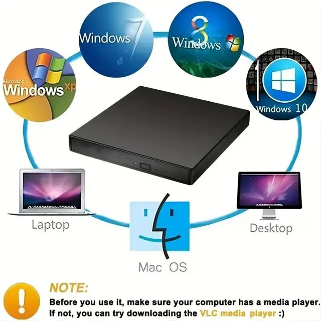 External CD DVD Drive, USB 2.0 Slim Protectable External CD-RW Drive DVD-ROM Burner Player for Laptops Desktop PCs 2