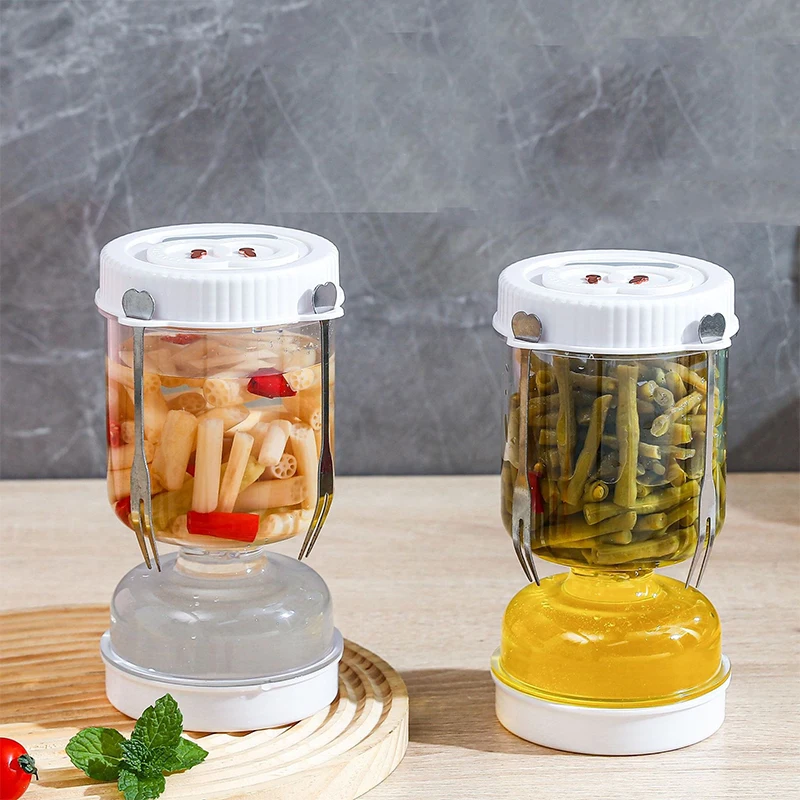 Tarro de pepinillos con tapas, colador de aceitunas, jarra de reloj de arena, almacenamiento de alimentos, contenedor Kimchi, tarro de pepinillos de separación húmeda y seca para el hogar