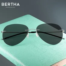 

BERTHA Rimless Avator Sun Glasses Pure Titanium Super Light Weight Discoloration Driving Polarized Glasses Classic Pilot SB21017