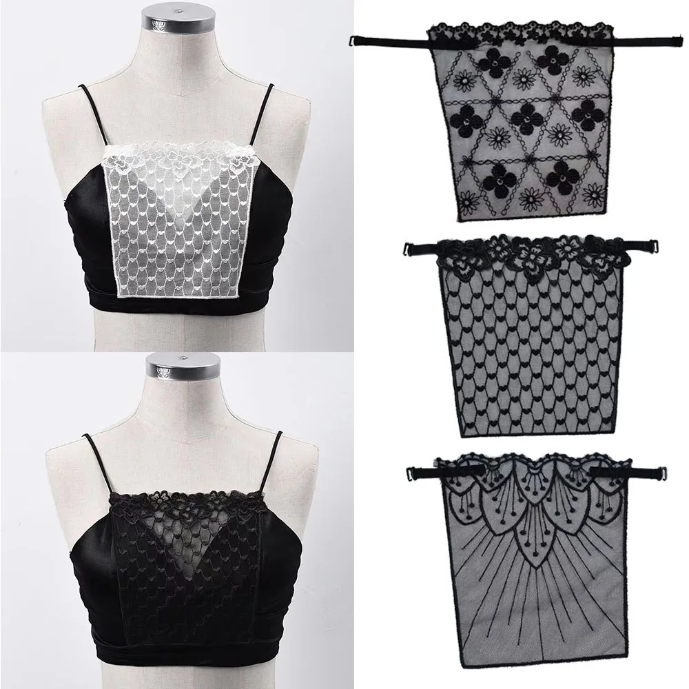 

Women Clip-on Lace Mock Camisole Bra Insert Wrapped Chest Anti Peep Privacy Invisible Cleavage Cover Overlay Modesty Panel