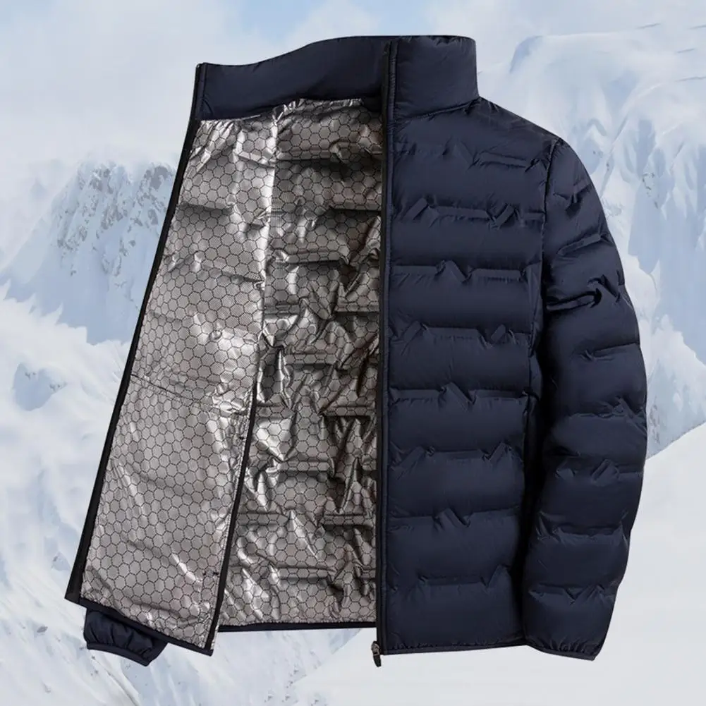 Self-heating Down Jacket Men Solid Windproof Pleated Down Jackets Stand Collar Classical Warm Winter Jackets Male
