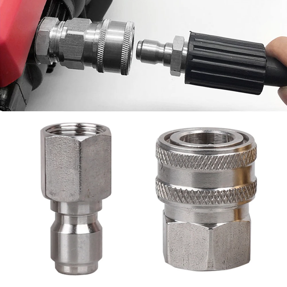 2X Pressure Washer Coupler 1/4 Inch Stainless Steel Quick Connect Fittings Male Female Accessories With Internal External Thread