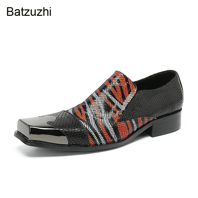 Batzuzhi Formal Shoes Men Luxury Handmade Square Metal Toe Fashion Leather Dress Shoes Men Party/Wedding Zapatos Hombre, 38-47