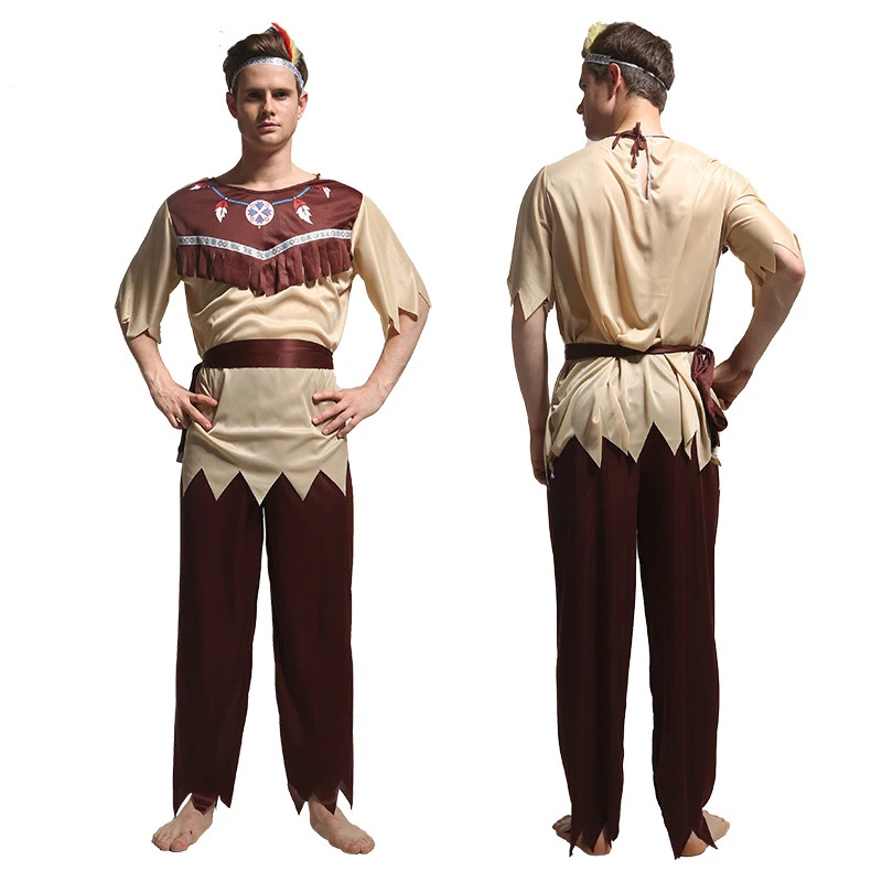 

Indian Performance Women Costume Cosplay Halloween Adult Male Indigenous Primitive Savage Clothes