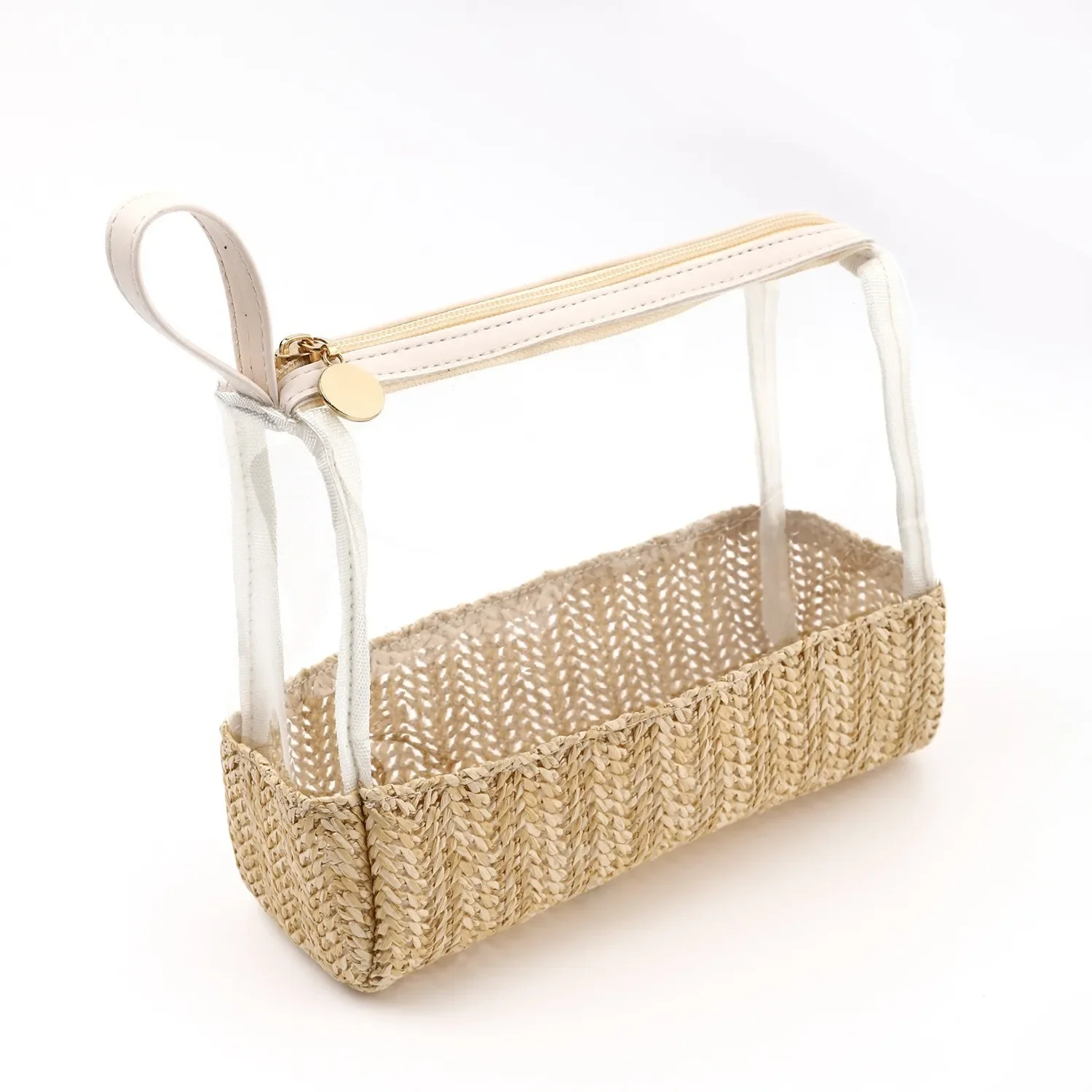 Durable Women's Grass Knitted Handheld Cosmetic Storage Bag Transparent Toilet Products Cosmetic Handheld Storage Bag 4