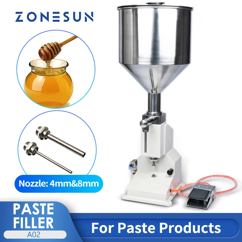 ZONESUN Paste Liquid Bottle Filling Machine Stainless Steel Piston Manual Pedal Cream Shampoo Honey Viscous Liquid Filler ZS-A02 cosmetic honey thick paste face cream lotion soap pneumatic piston driving feeding dosing transfer suction pump