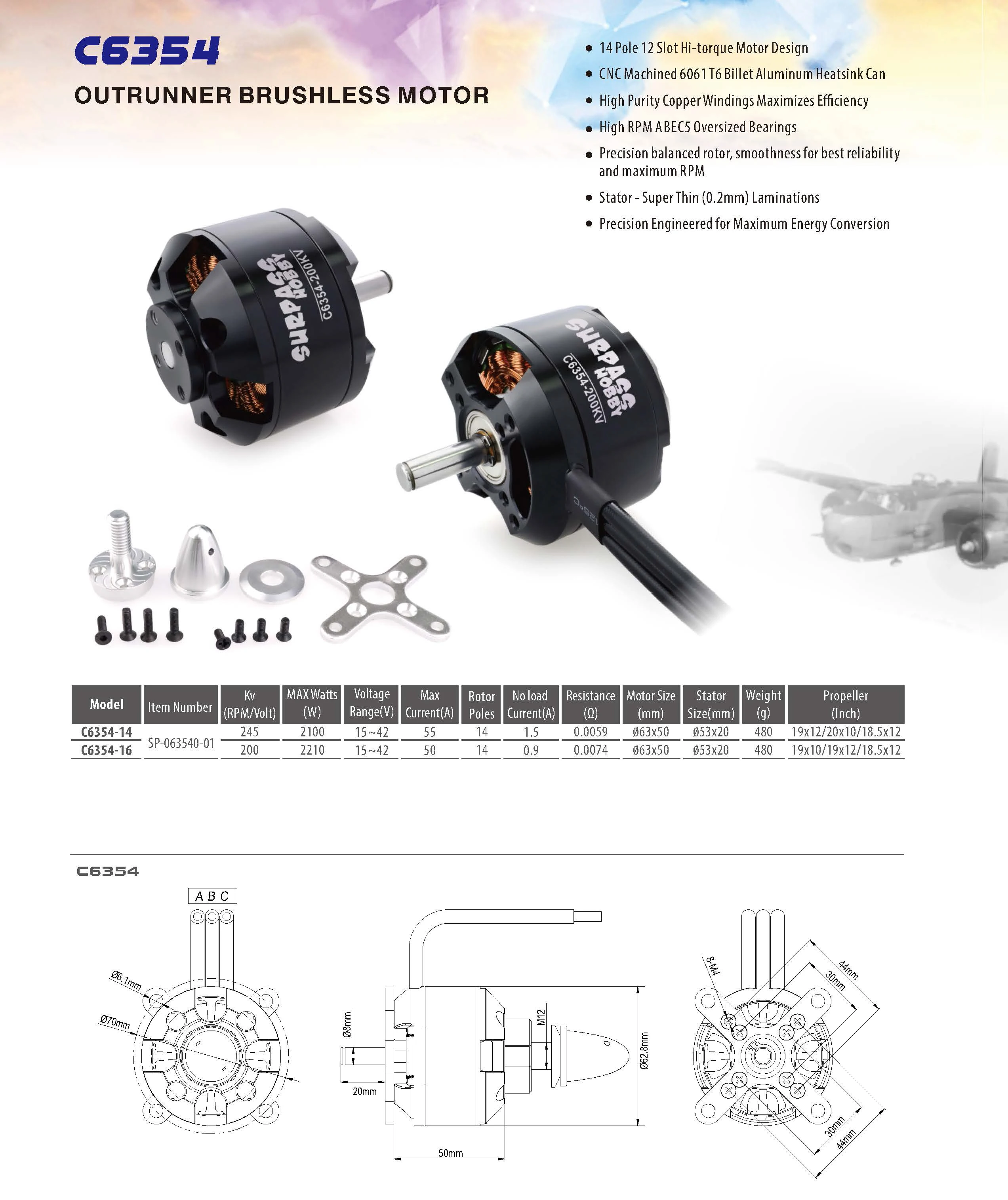 Moteur brushless RC haute performance C5055 C5065 C6354 pour bateau, installé sur un support de montage