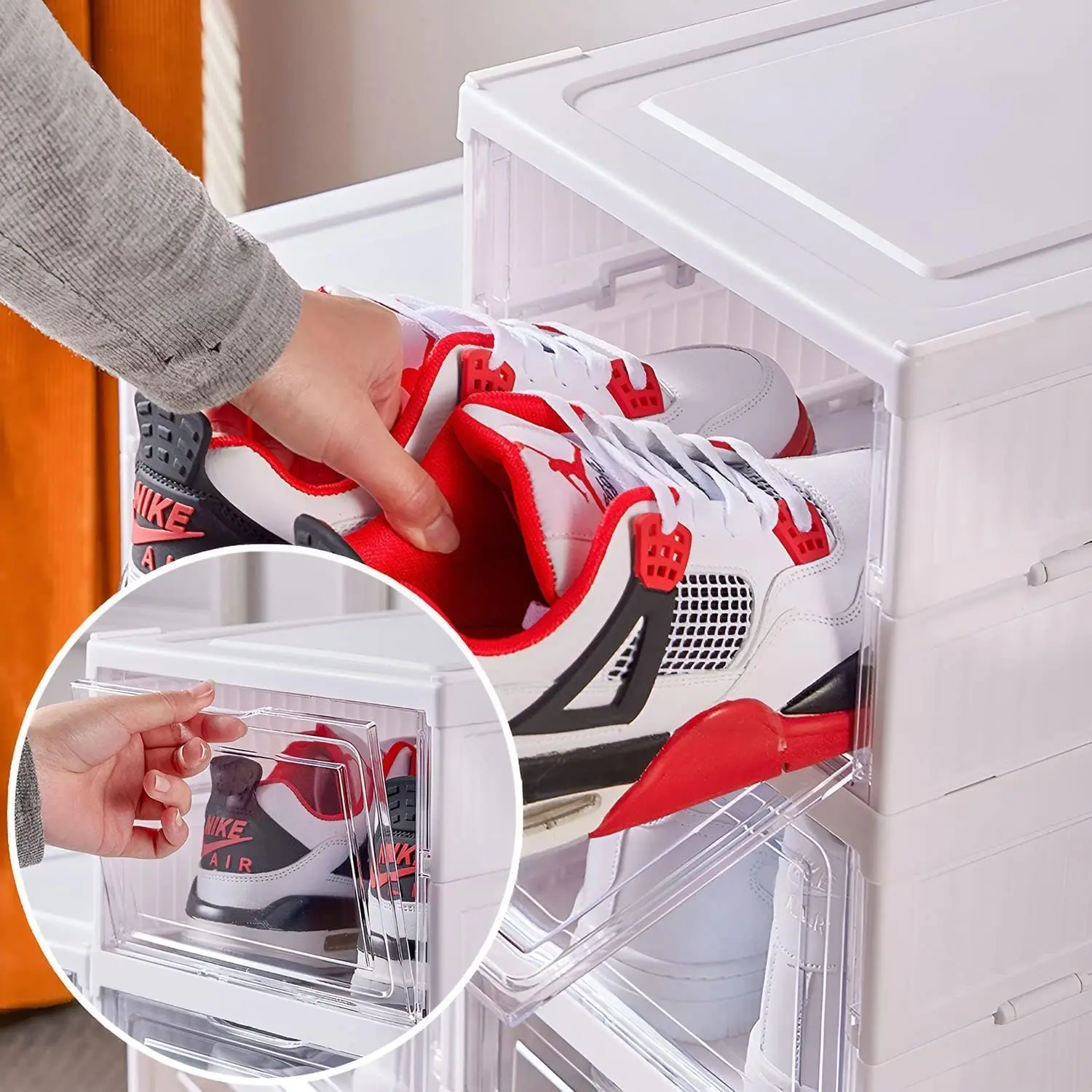 3/6 Layers Foldable Shoes Storage Box Transparent Sneaker Shoes Box Stackable Dustproof Cabinet Shoe Organizers Rack Shelf 5