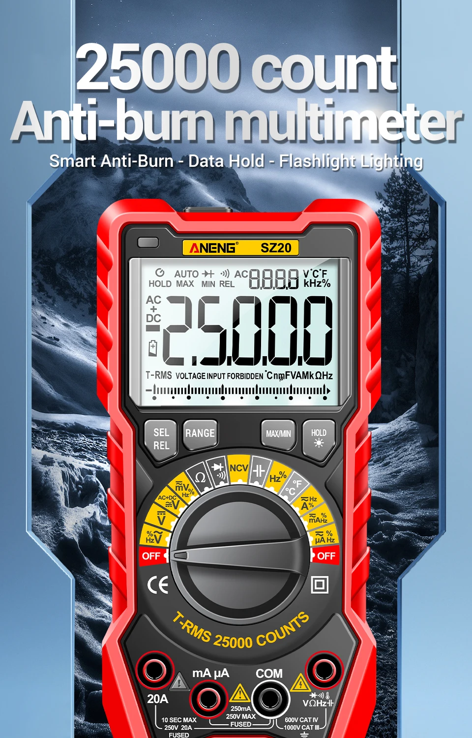 Multimètre Automatique Numérique, TRMS 6000 Comptes (Guide De Bornes LED), Ampèremètre, Testeur