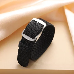 Perlon Weave Nylon Watch Strap Bracelet - Versatile Woven Fabric Wristband - 22mm (Black)