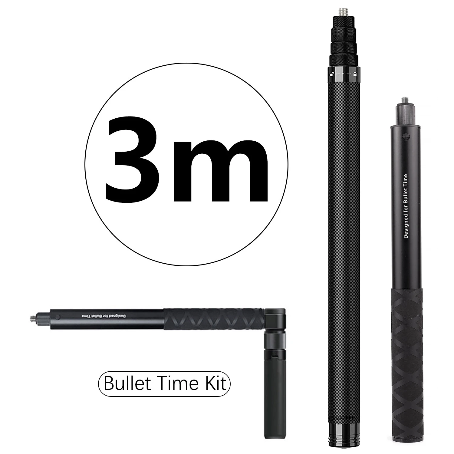 

1.2m 3m Carbon Fiber Invisible Selfie Stick Bullet Time Rotating Handle Tripod for Insta360 X3 One X2 OneR GoPro Max Accessories