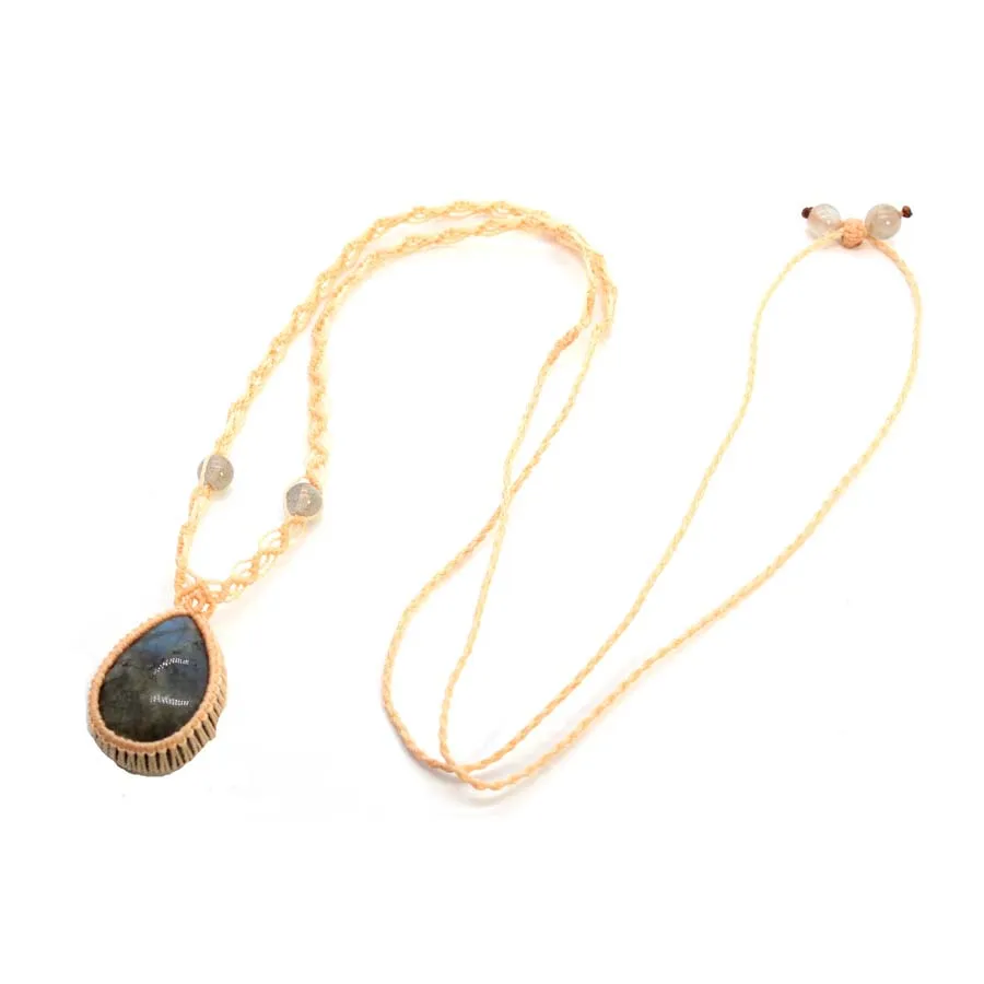 Handmade Rope Braided Macrame Crystal Stone Pendant Necklace For Women Natural Labradorite Weave Adjustable Necklace Jewellery 3
