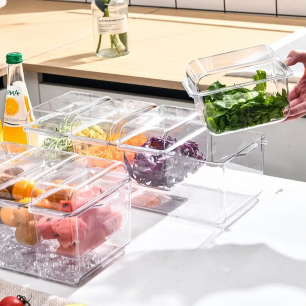 Transparent Fresh Iced Box Detachable Plastics Chilled Fruit Salad Fresh-keeping Box 4/5 Grids Double Layered Ice Fruit Tray