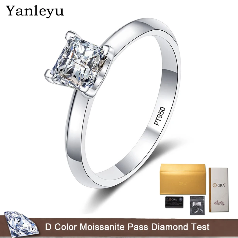 

Yanleyu Test Positive 1.2Ct Princess Cut D Color Moissanite Diamond Ring Solid Platinum PT950 Engagement Wedding Rings for Women