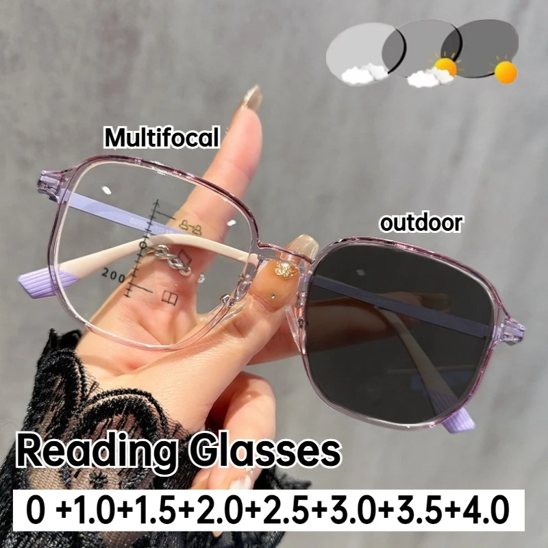 Unisex Neue Photochrome Multifokale Lesebrille Vollformat Entfernung & Nahe Anti-Blaulicht Presbyopie Brille 0 bis +4,0