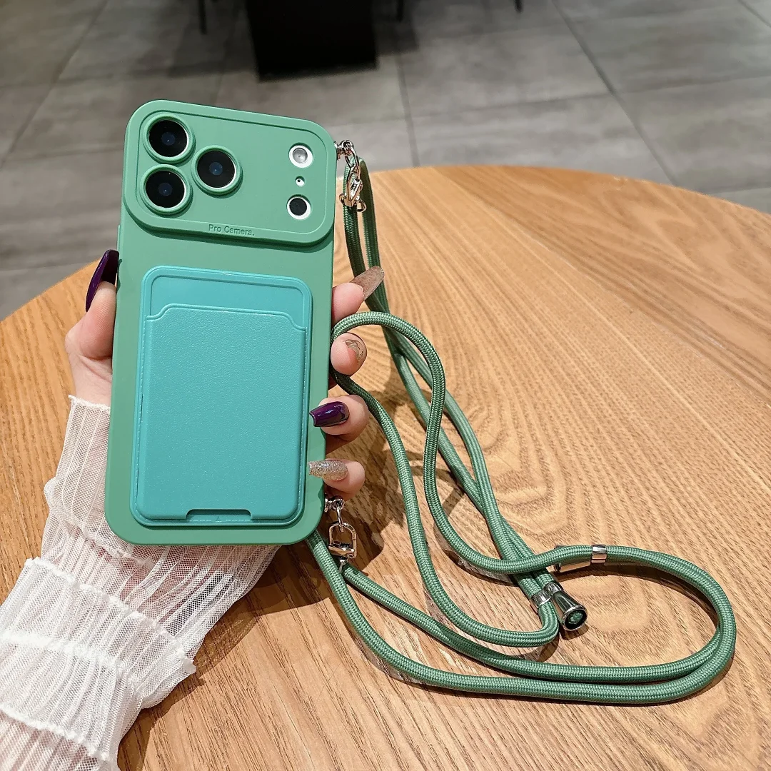 Crossbody Lanyard Phone Case with Card Holder and Back Cover