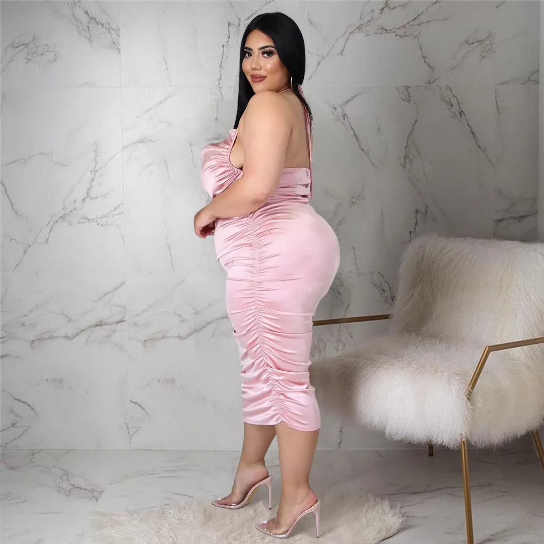 Plus Size Women Elegant Dresses Summer Solid Party Sleeveless Dresses Lady Fashion Prom Evening Gowns 2022 Club Silk Outfits