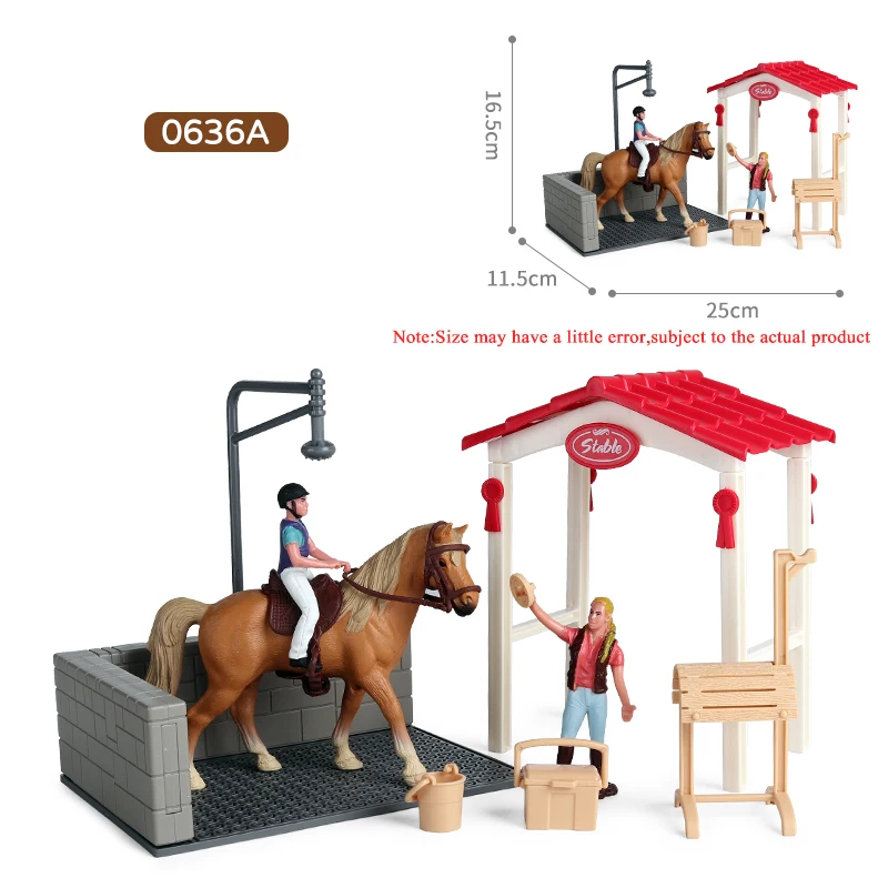 Oenux - Juego de animales para lavar caballos en la granja, establos, clubes, cafeterías, modelos de casas, jinetes, sillas de montar, vallas, figuras de acción, regalo de Navidad, juguetes para niños