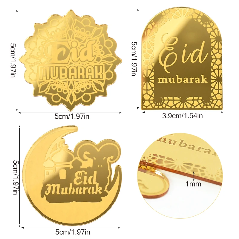 Golden Eid Mubarak Cake Decor Mirror Acrylic Cupcake Cake Topper Ramadan Decoration Islam Muslim Festival Party Supplies 10Pcs Party Decorations,Birthday Party Supplies,Cake Topper,Cake Decorations,Cake Toppers,Cupcake Supplies