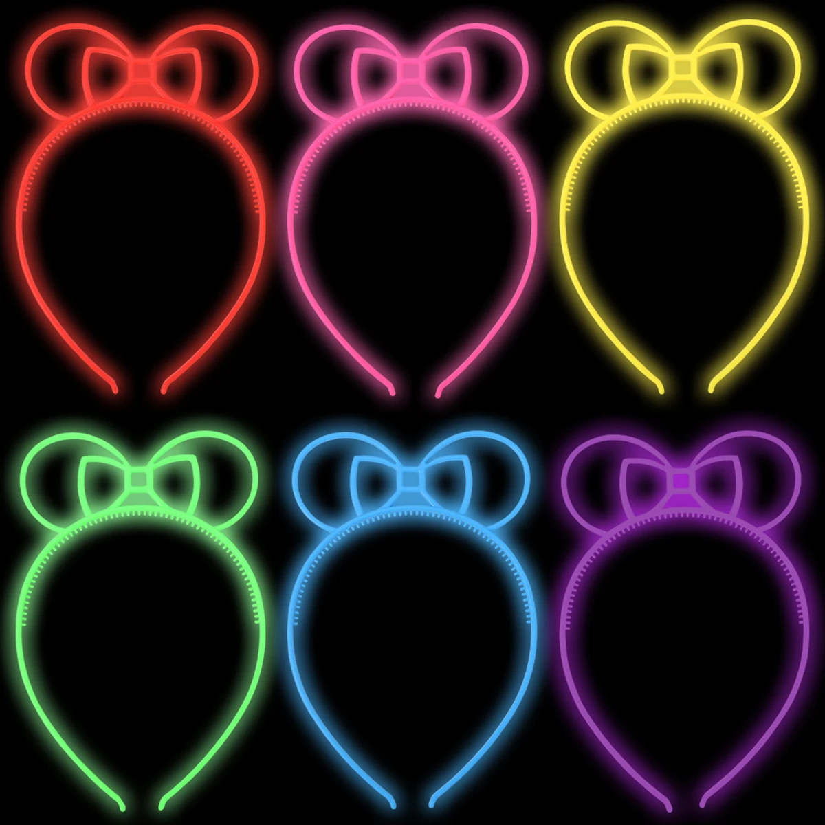 Glow headband luminous hair bands Fluorescent hair hoop luminous headband Party glow in the dark supplies photo booth For birthday wedding decor baby shower 6pcs