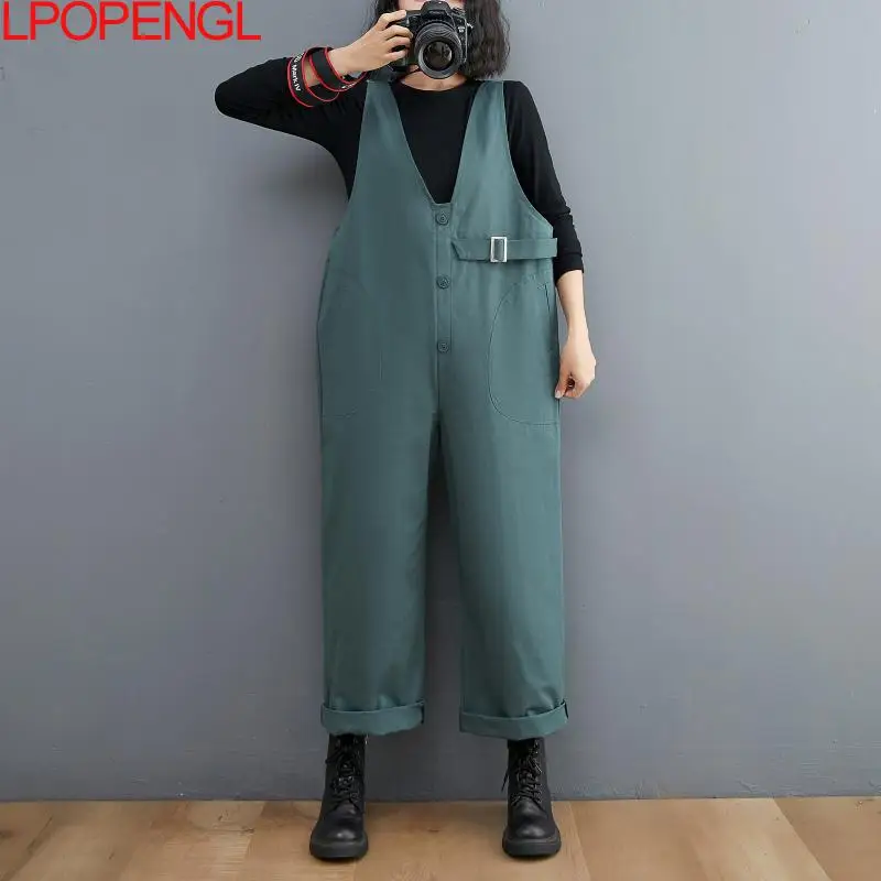 

New Fashion Loose Overalls Overalls Women's Autumn Temperament Jumpsuit Solid Color Oversized Straight Sleeveless Wide Leg Pants