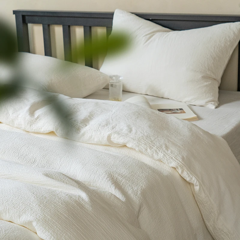 

Premium Class A Baby-Friendly 4pcs Bed Linen 220x240cm Natural White Pure Cotton Bed Sheets Set Bedroom Duvet Cover Sets