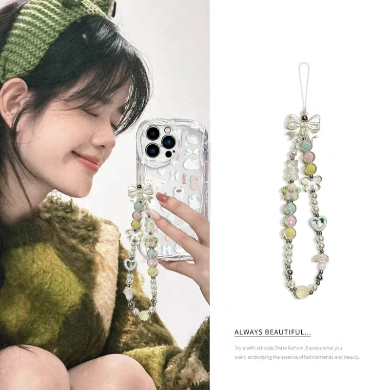 Charming Cat Bow Wrist Chain Clear Soft Phone Case