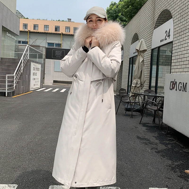 Women's Winter Luxury Hooded Pie Overcome Fox Fur Inner Removable Design Thermal Coat Outdoor Windproof Long Pie Overcome