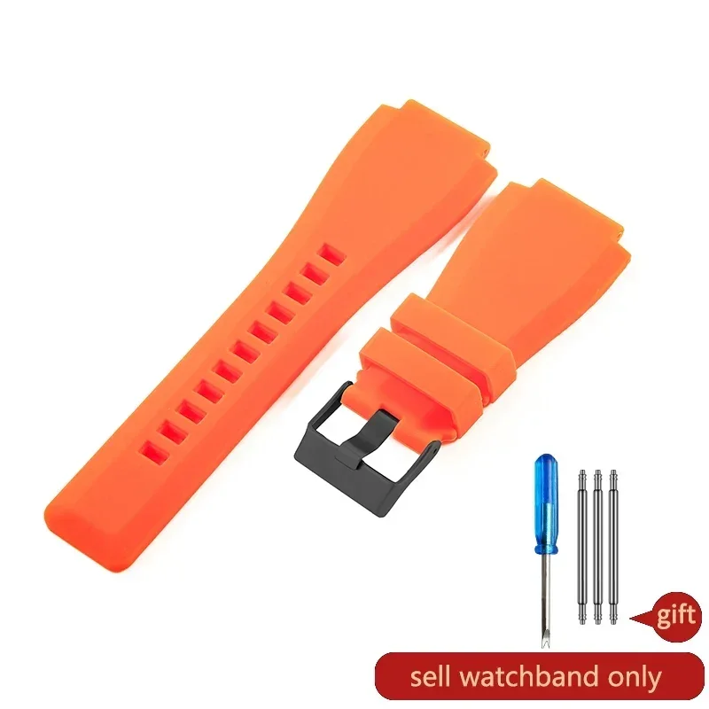 Xting Store 33mm * 24mm siliconen rubberen horlogeband compatibel met Bell & Ross horlogeband compatibel met BR01 BR03 Serie Armband Belt Pin Buckle-logo