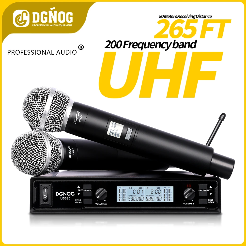 best usb microphone DGNOG  U5080  2 Channels Professional Dual Wireless System UHF Handheld Microphone for Family Karaoke Mini Concert Friends Party usb microphone