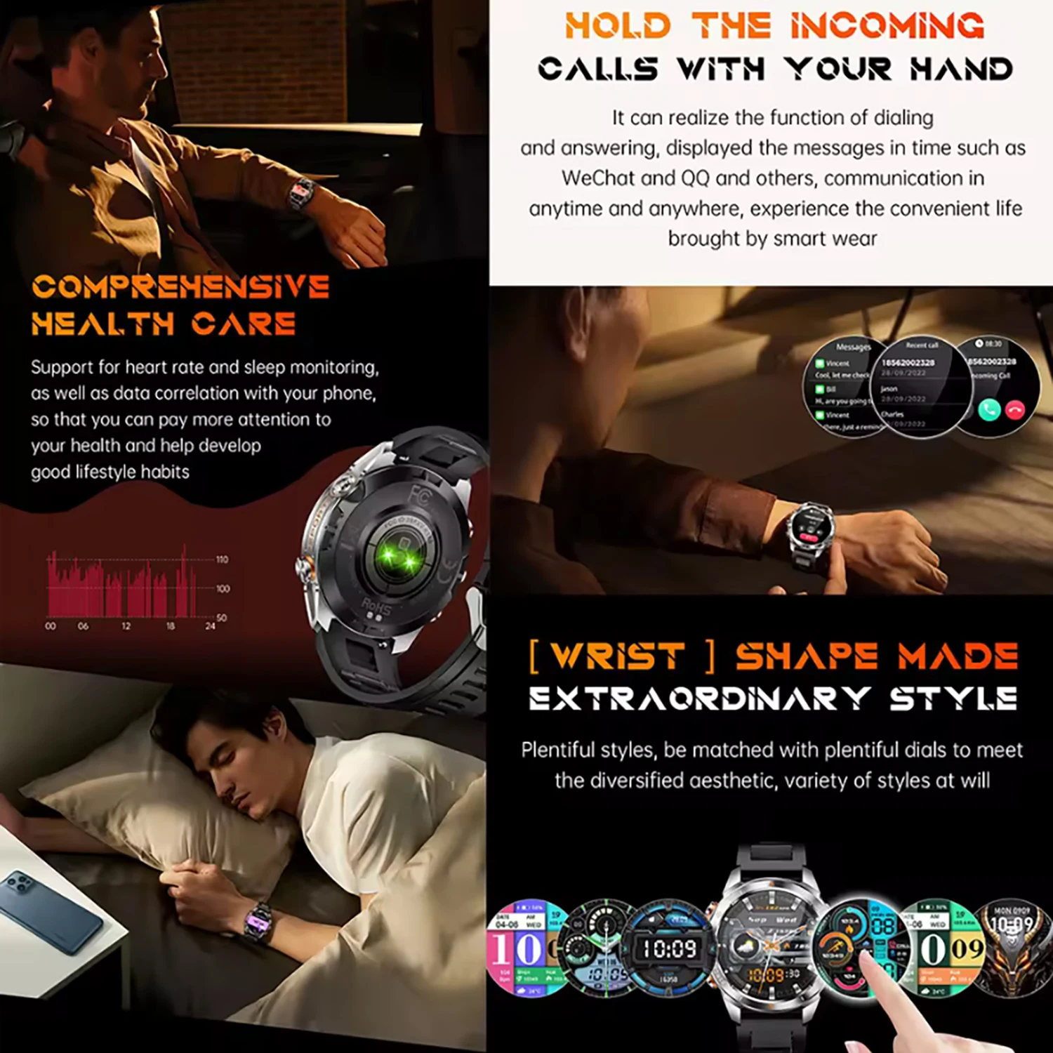 New Outdoor military Smart Watch IP69K 3ATM SWIM Waterproof Men 1.46" AMOLED BT Call 515mAh LED Flashlight Sports Smart Bracelet