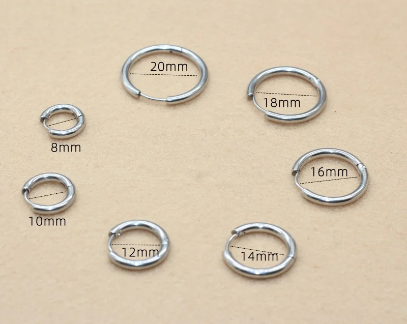 1 Paar Männer und Frauen dick 2,5mm Edelstahl kurzen Kreis 8mm 16mm 20mm Creolen keine verblassen Allergie frei – Detail 5