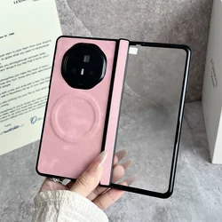 Leather Pattern Phone Case with Magnetic Hard Shell Back Cover and Front Protection Film - Honor Magic V3 (Pink)