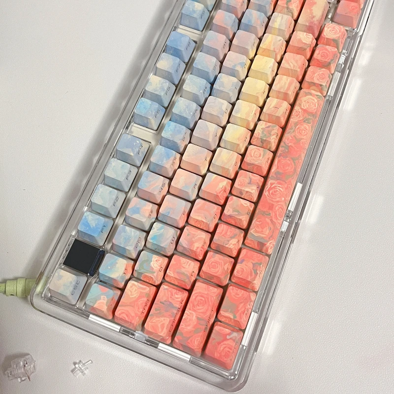 Echome Costa Rosa Keycap Letra Lateral Pbt Dye-sublimação Cap Teclado Artístico Perfil Oem Presente Teclado Mecânico - Imagem 4