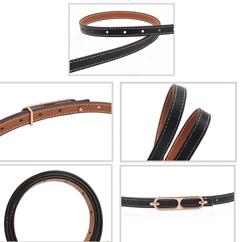 Double Sided PU Leather Belts Women Retro Metal Buckle Thin Waistband Female Dress Coat Pants Decorative Waist Straps