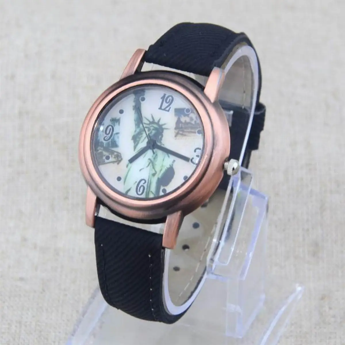 

Statue of Liberty Denim PU Leather Bronze Dial Fashion Women Lady Girl Quartz Wristwatches