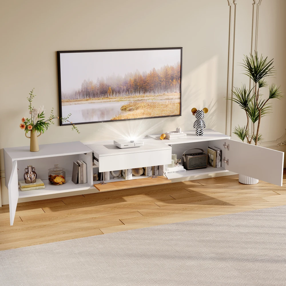 180 x 34 x 30 cm moderner TV-Schrank, mit Schranktüren und offenen Regalen, TV-Ständer, TV-Panel, einzigartiges Design, bietet Platz für einen Projektor – Detail 10