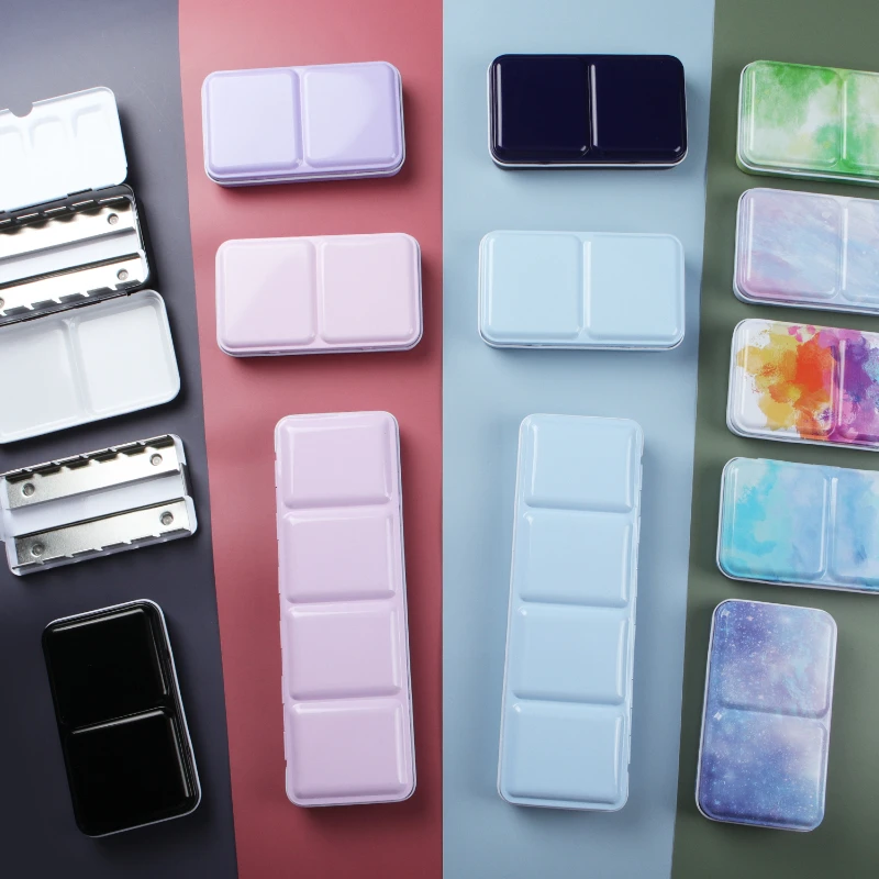Watercolor Packing Iron Box Morandi Color Paint Metal Box Solid Watercolor Paint Distribution Palette Foldable with Card Slot