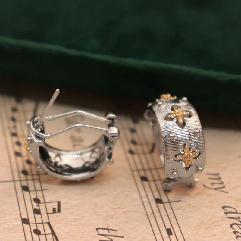 Hollow Design Curved Vintage Earrings Gold Plated Elegant Women's Piercing Earring Luxury Jewelry Set for Ladies Birthday Gift