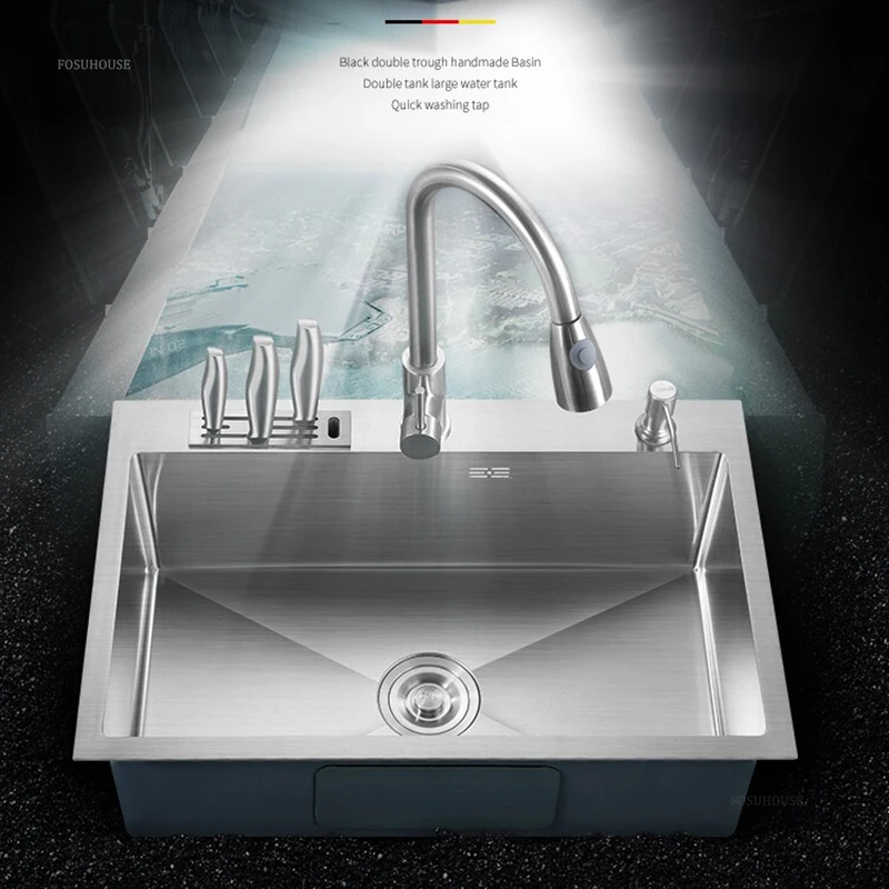 Modern Thickened Kitchen Sinks for Restaurant Brushed Metal Multi-functional Sink Simple Commercial Kitchen Sink for Dining Room 5