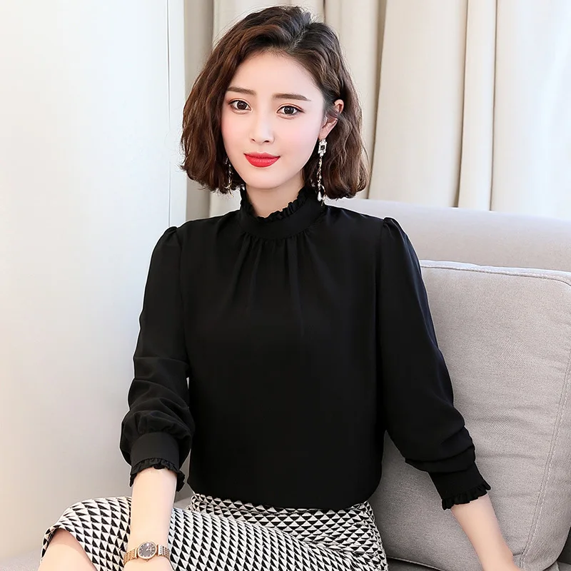

2022 New Real Silk Stand Collar Shirts 100% Mulberry Silk Elegant Ruffers Loose Silk Tops high quality long sleeved blouses