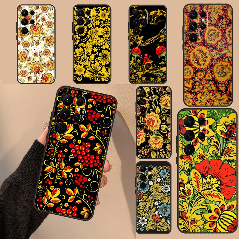 Чехол для телефона с русским цветочным узором для Samsung Galaxy S22 S21 S23 Ultra Note 20 S8 S9 S10 Note 10 Plus S20 FE